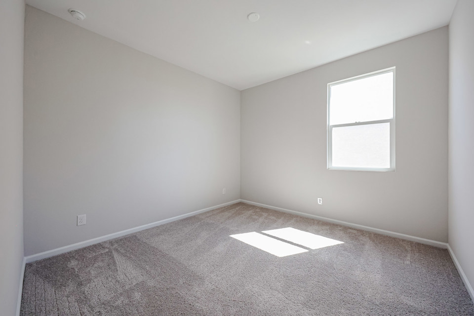 A room with a carpet and a window.