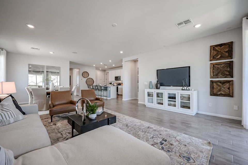 A living room with a fireplace.