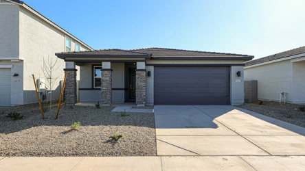A building with a garage.