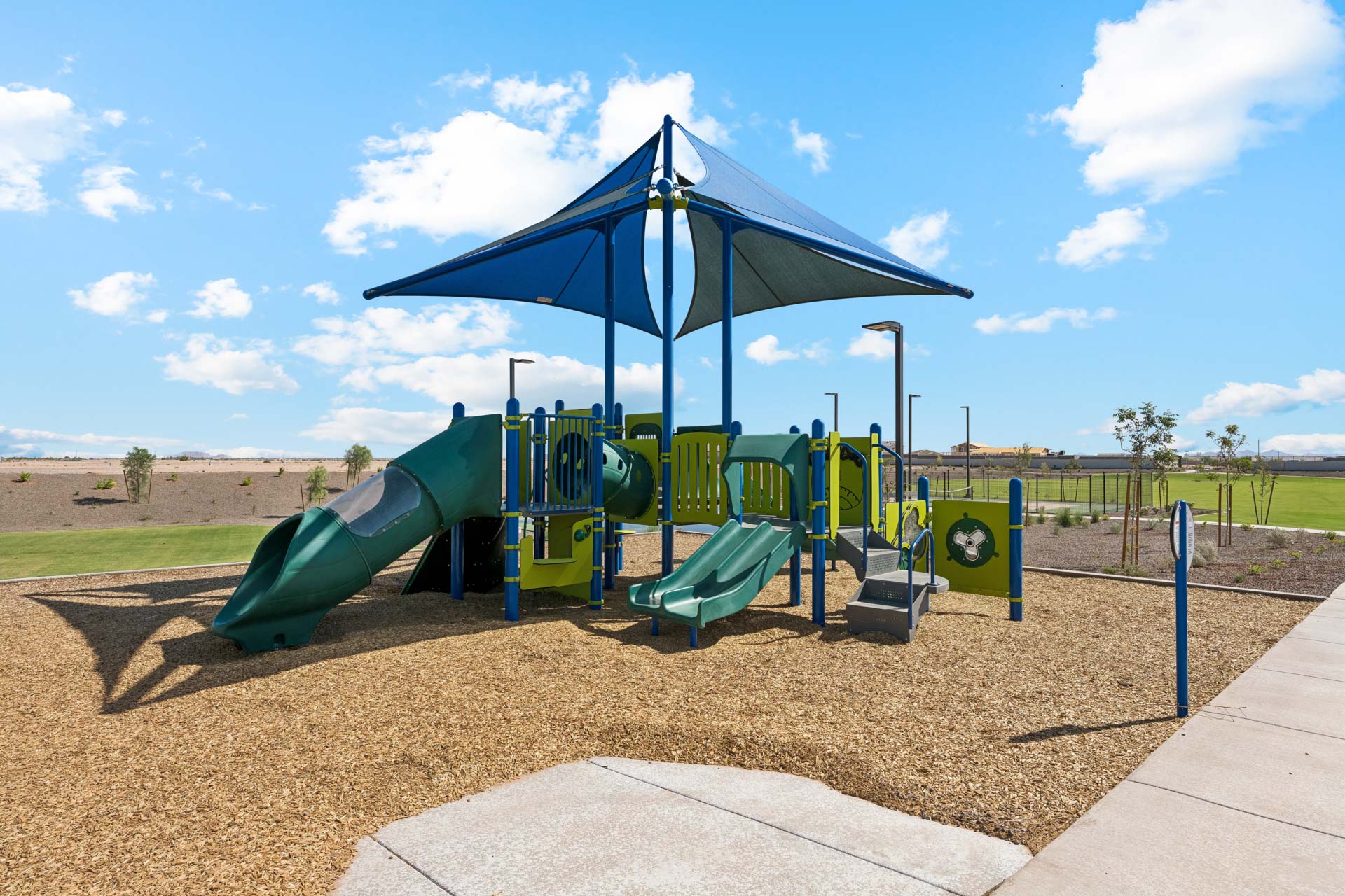 A playground with a slide.
