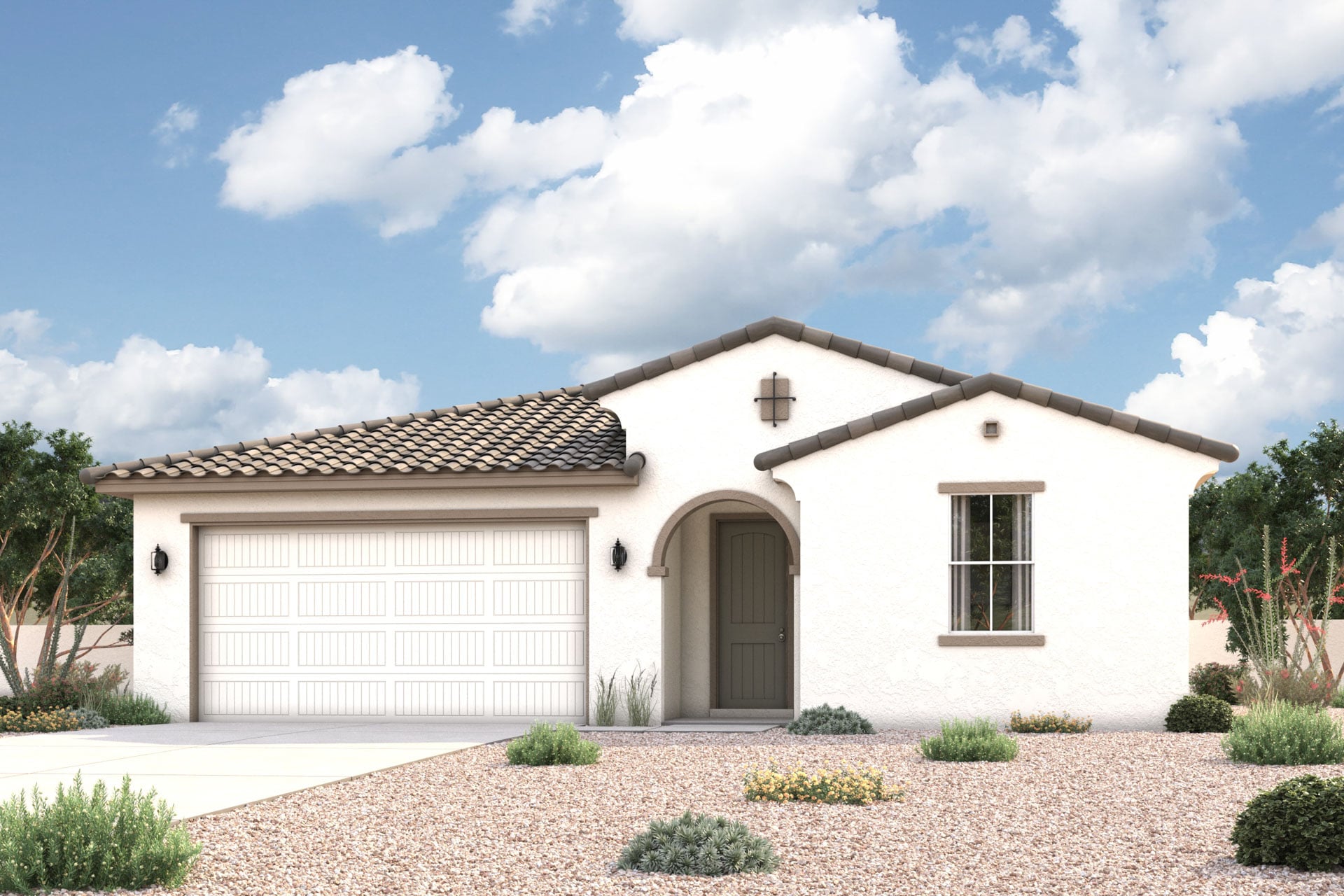 Architectural rendering of 1-story home in Maricopa, AZ with optional 3-Car Garage and USDA Loans available near Amarillo Creek.