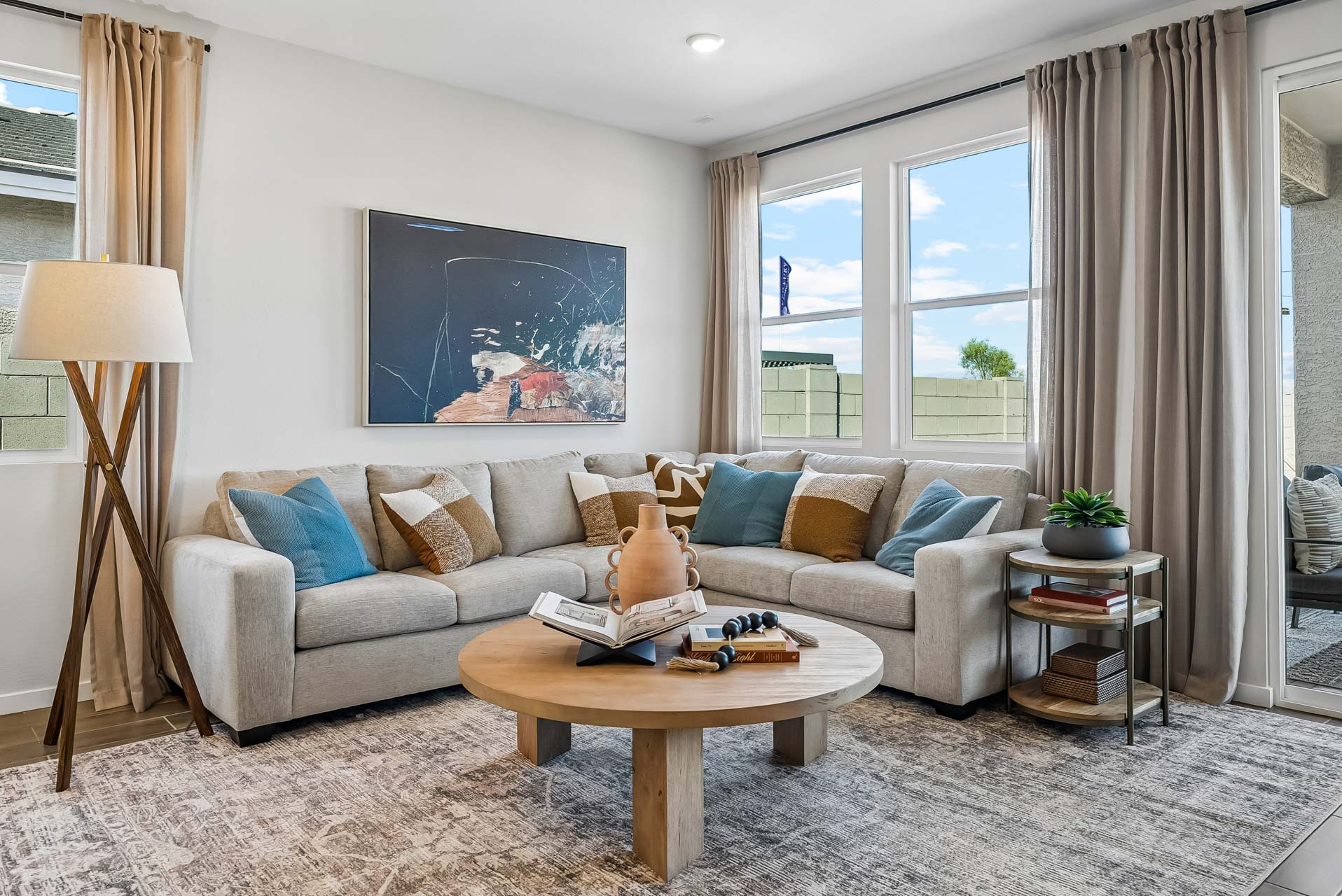A living room with a couch and a coffee table.