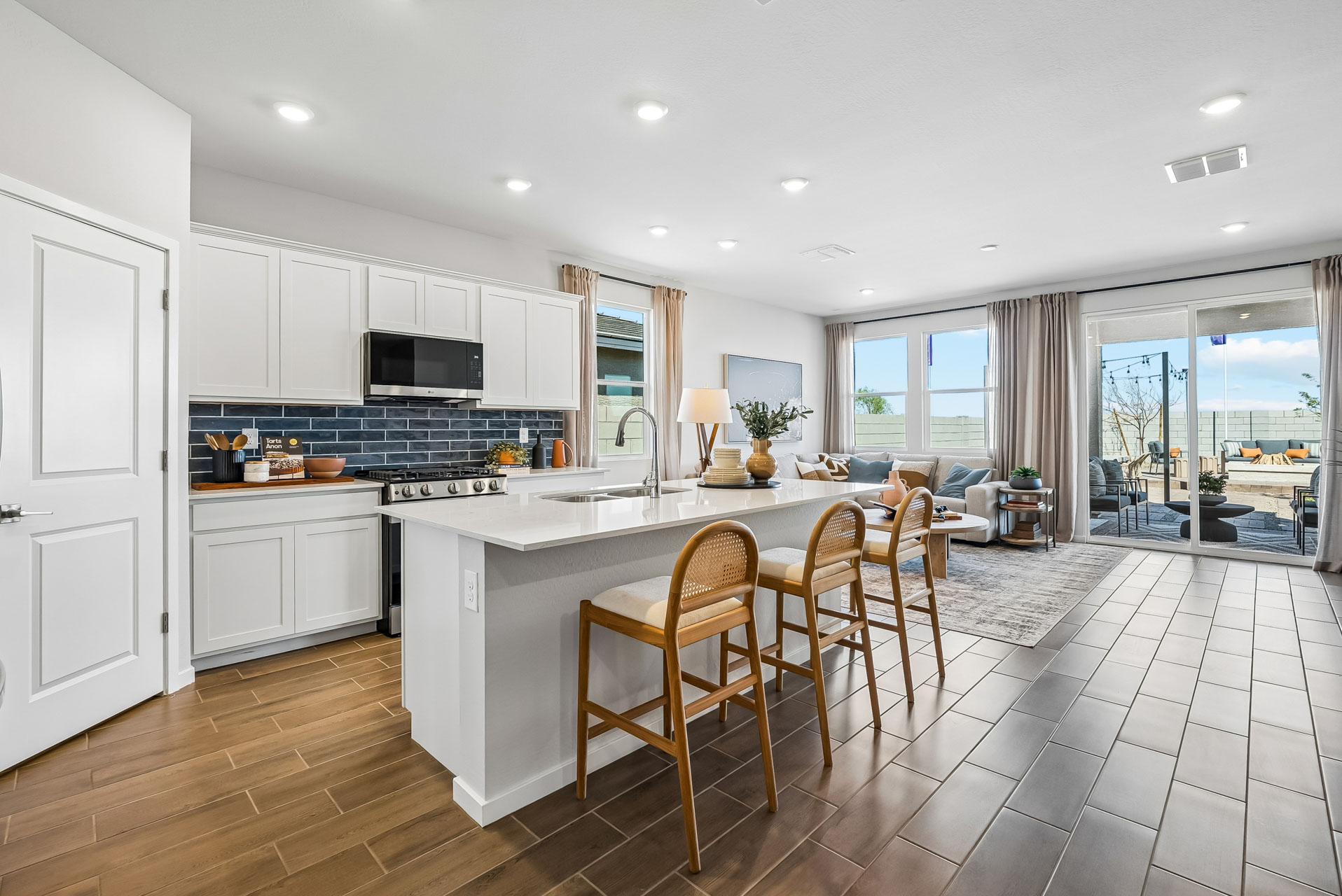 A kitchen with a large island.