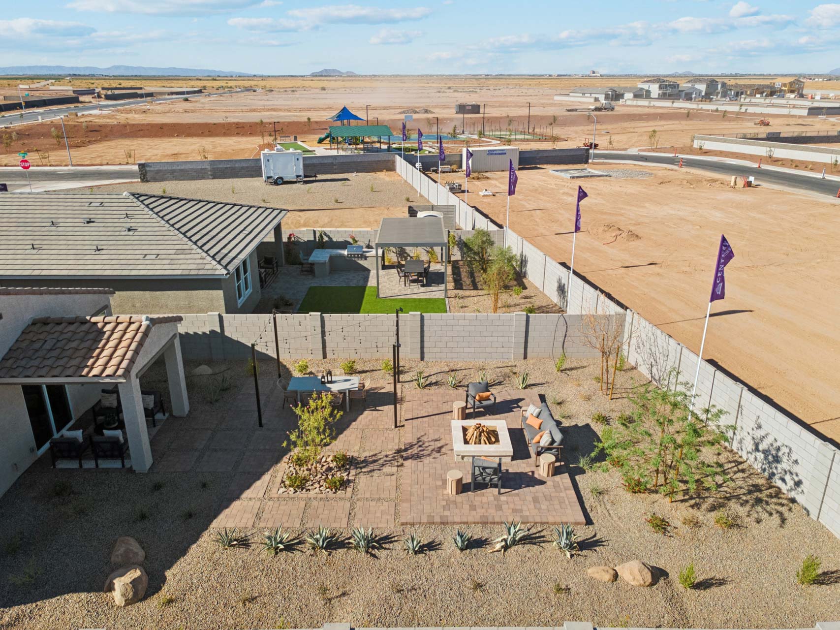 A high angle view of a construction site.
