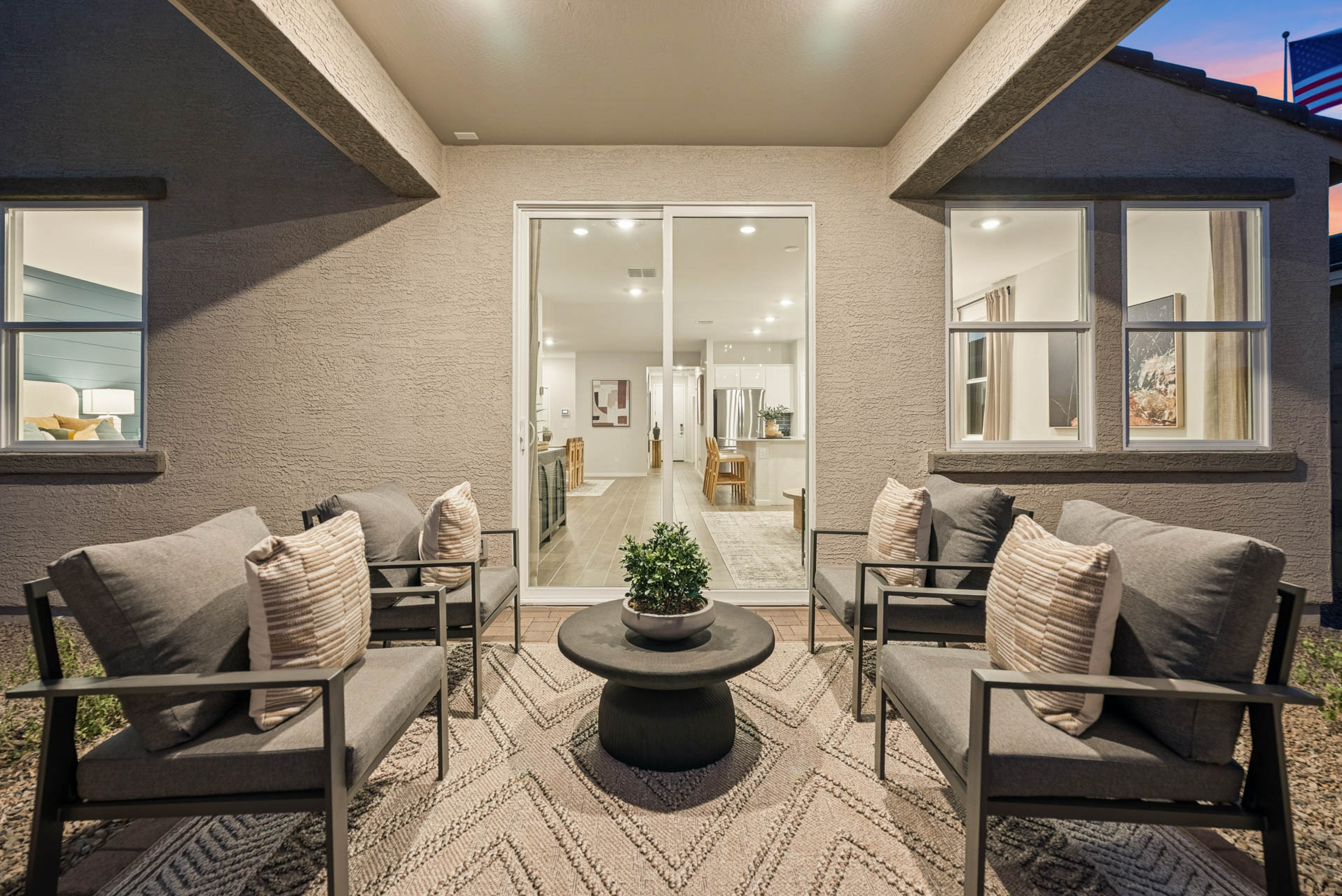 A living room with a large window.