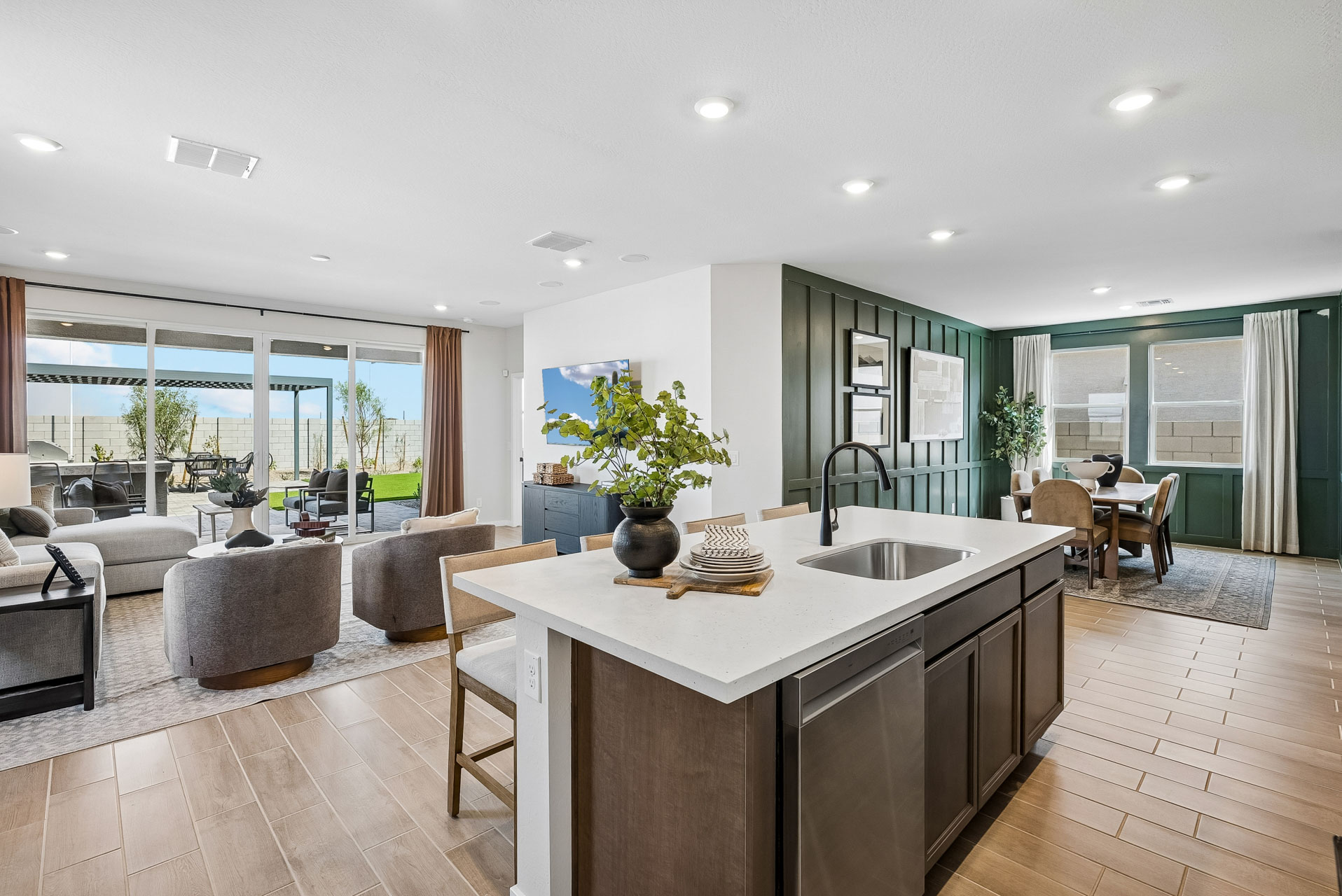 A kitchen with a large island.