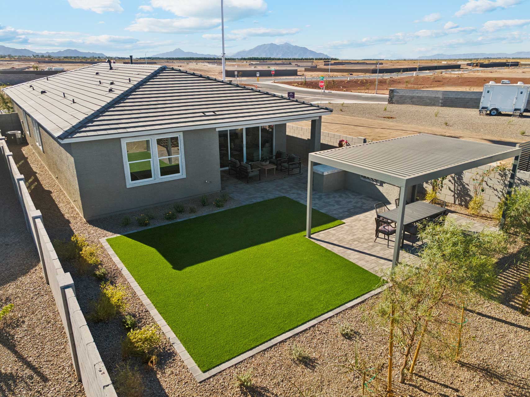 A house with a lawn.