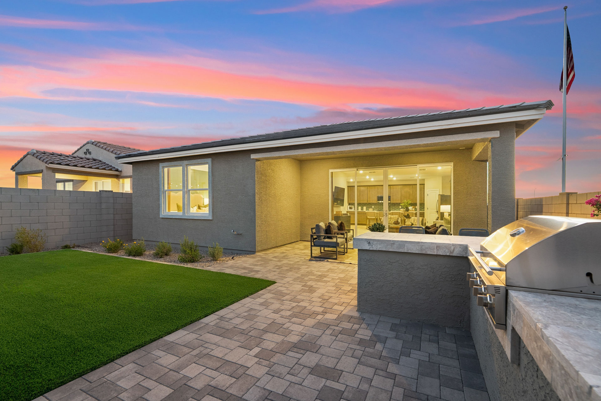 A house with a brick patio.