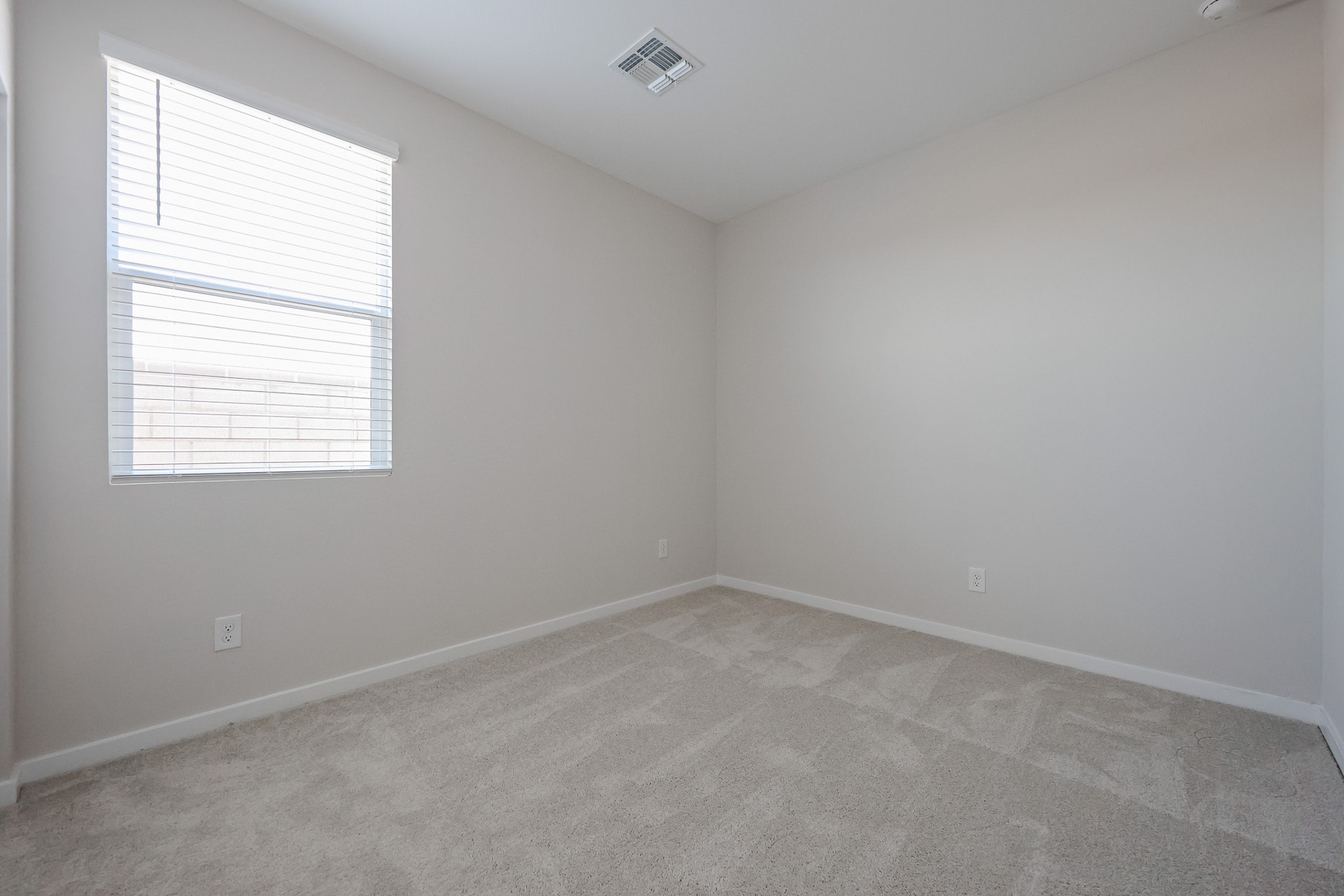 A room with a carpet and windows.