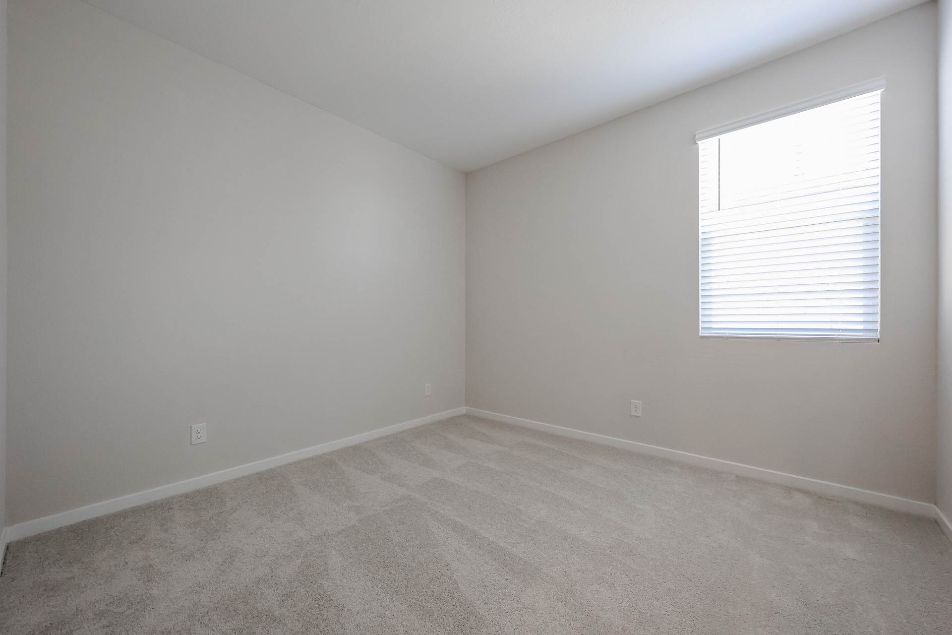A room with a carpet and a window.