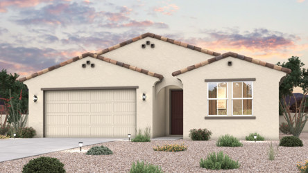 Twilight rendering of front of home with 2 car garage in Surprise, AZ