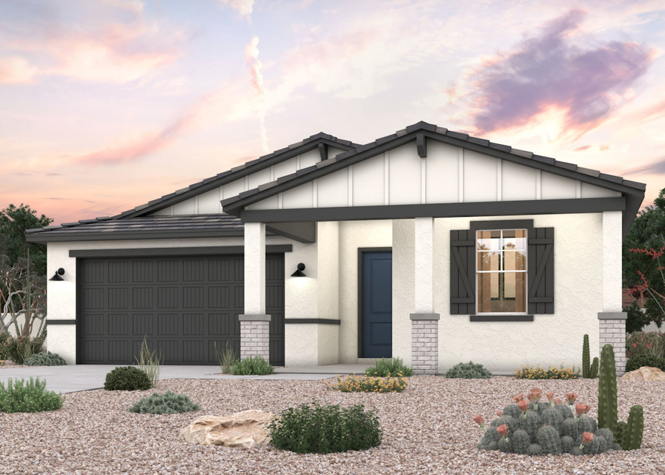Twilight rendering of front of home with 2 car garage in Surprise, AZ