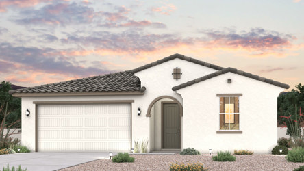 Twilight rendering of front of home with 2 car garage in Surprise, AZ