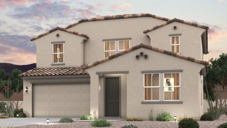 Twilight rendering of the front of a 2-Story home with 2 car garage in Surprise, AZ