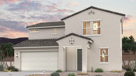 Twilight rendering of the front of a 2-Story home with 2 car garage in Surprise, AZ