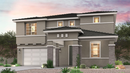 Twilight rendering of the front of a 2-Story home with 2 car garage in Surprise, AZ