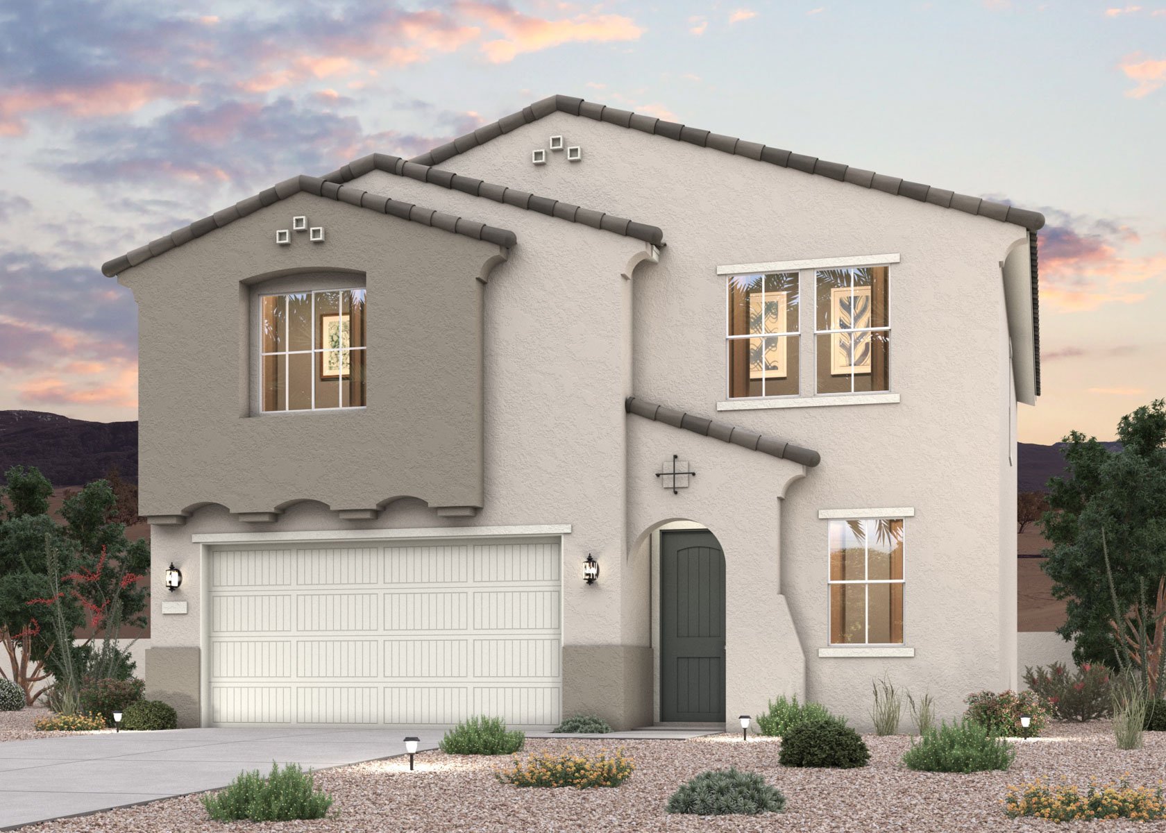 Twilight rendering of a 2-story new home for sale in Surprise, AZ by Century Communities.