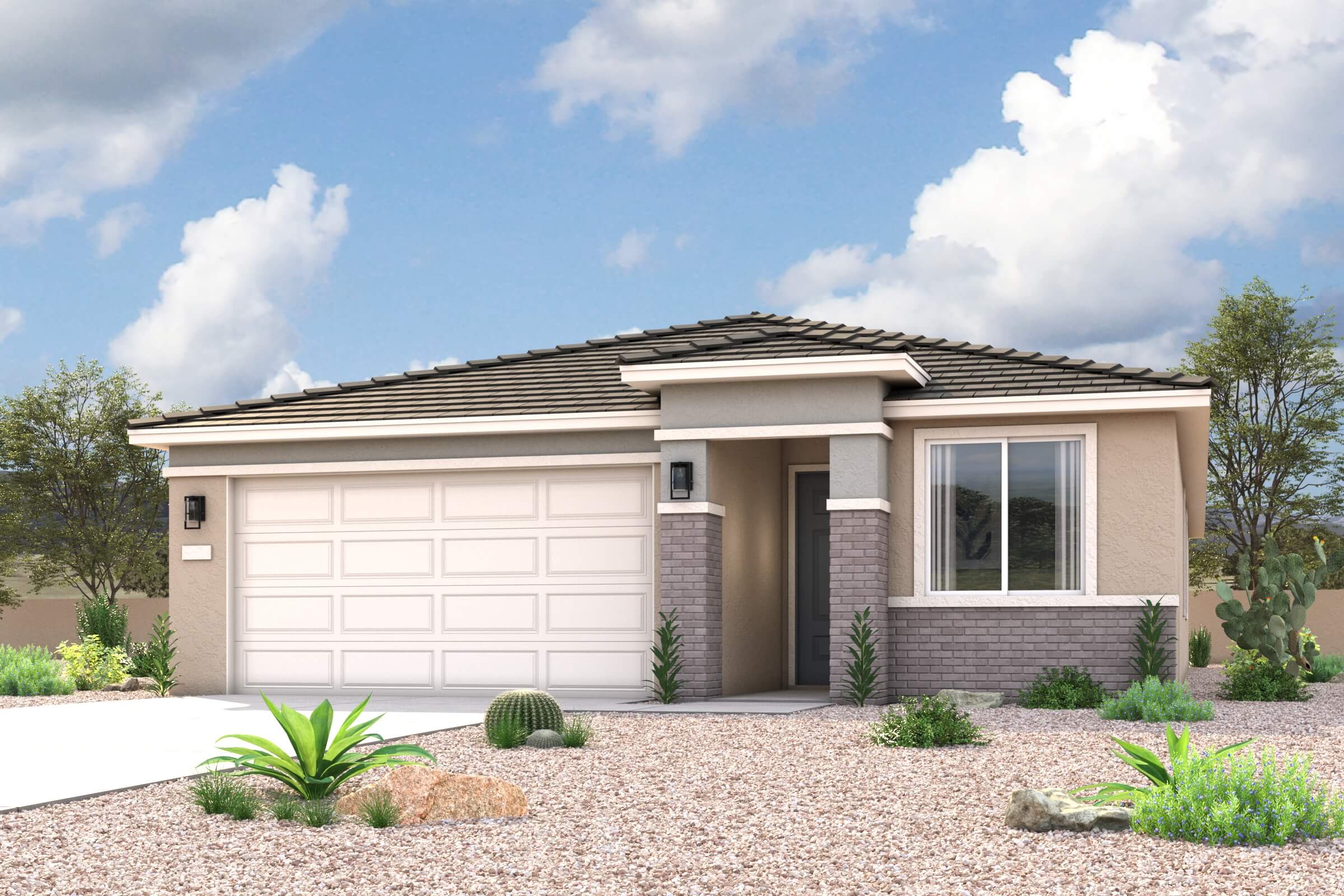 A house with a gravel driveway.