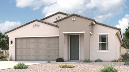 Rendering of front of new home for sale in San Tan, AZ with 2 car garage in the beautiful Skyline Village community with pool.