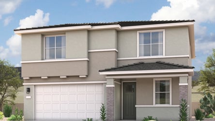 Rendering of front of new home for sale in San Tan, AZ with 2 car garage in the beautiful Skyline Village community with pool.