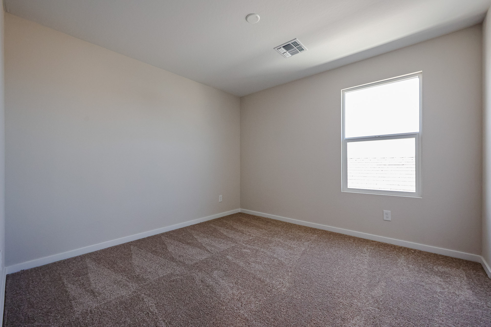 A room with a carpet and a window.