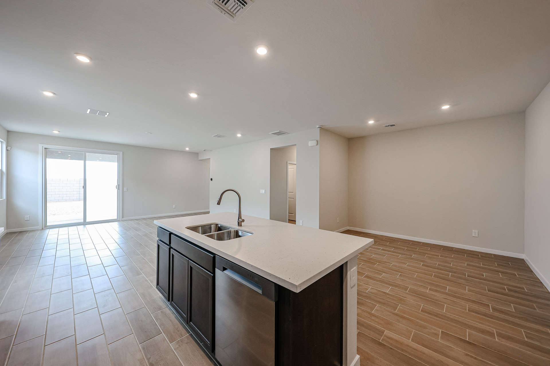 A kitchen with a large island.