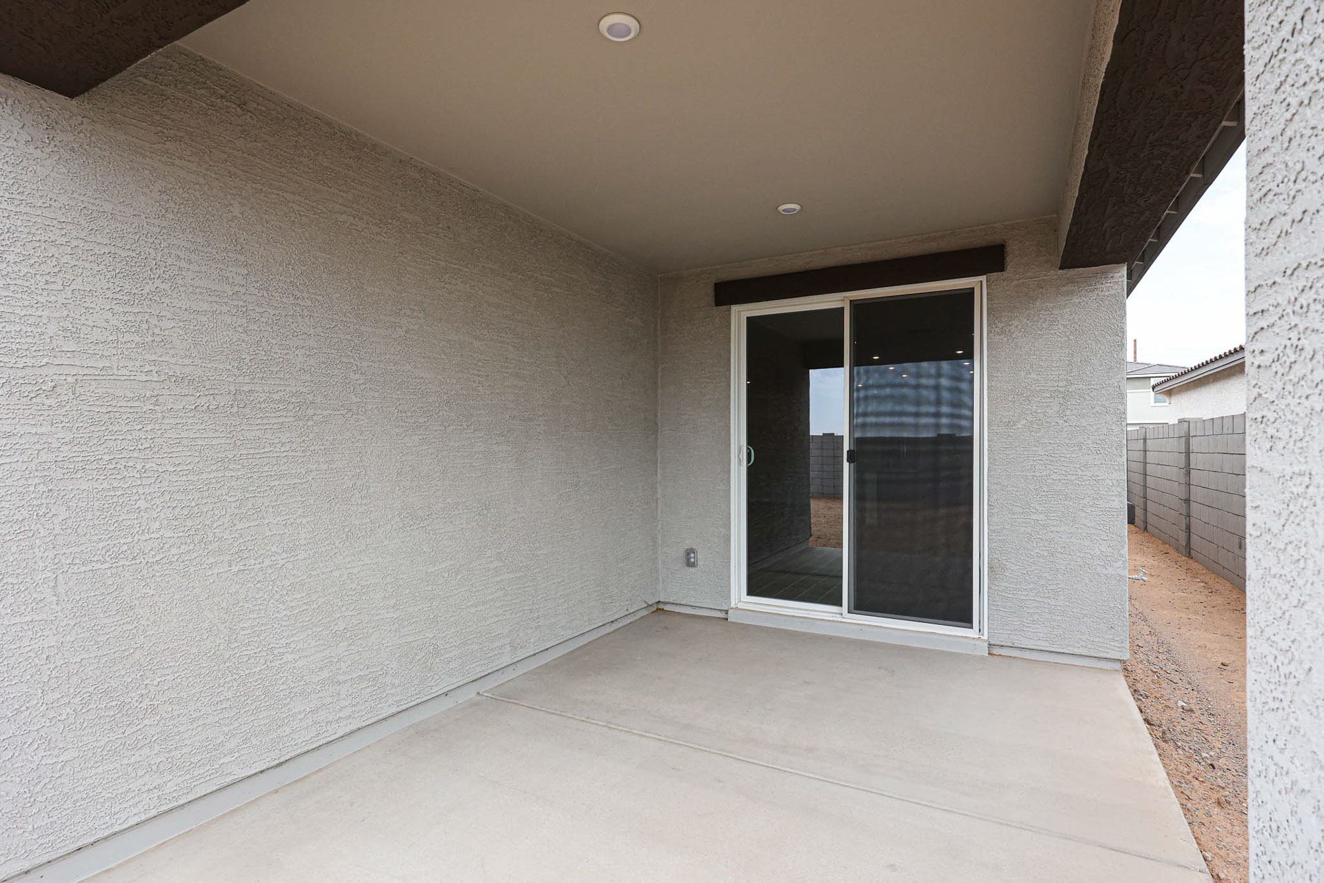 A room with a glass door.