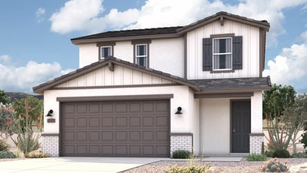 Rendering of front of new home for sale in San Tan Valley, AZ at Skyline Village the Highlands Collection by Century Communities with 2 car garage.