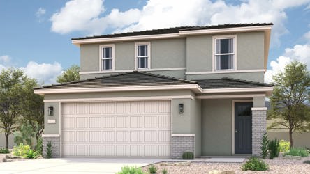 Rendering of front of new home for sale in San Tan Valley, AZ at Skyline Village the Highlands Collection by Century Communities with 2 car garage.