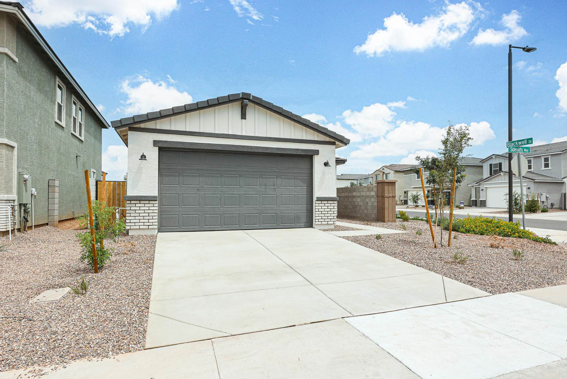 A building with a garage.