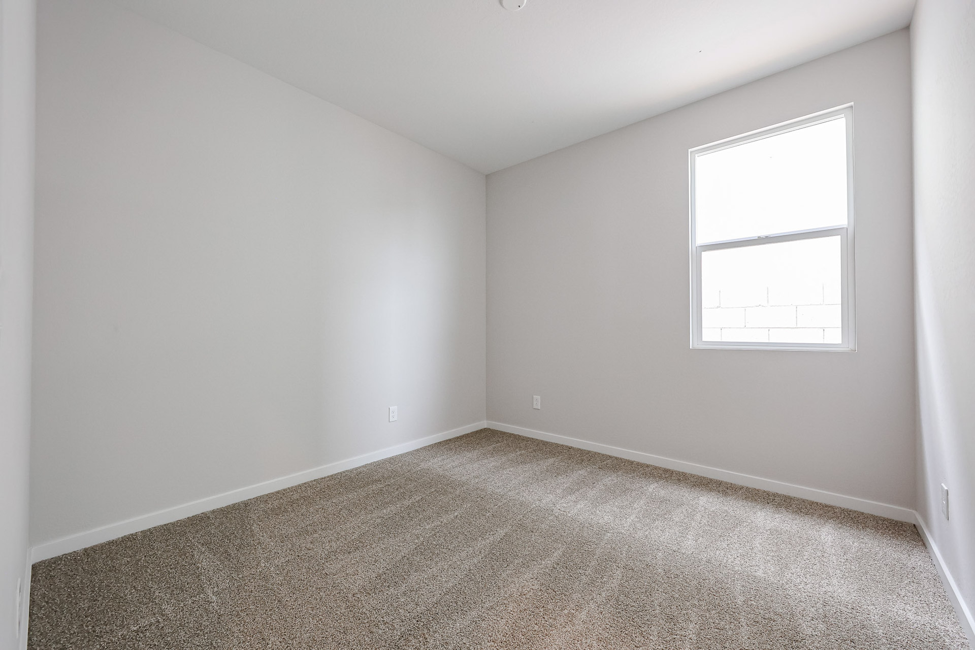 A room with a carpet and a window.
