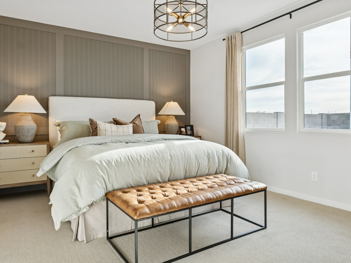 A bed in a room.