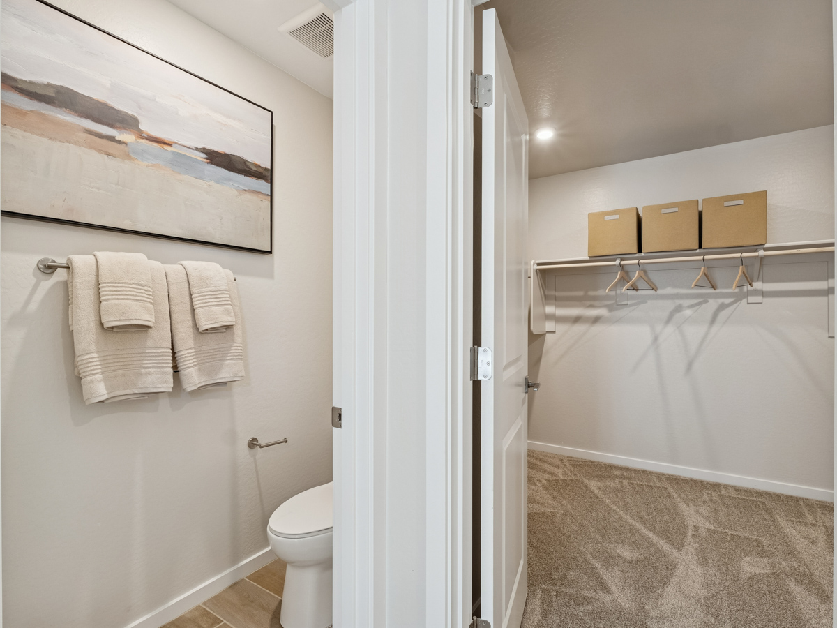 A bathroom with a shower and toilet.