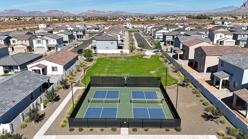 Aerial view of a neighborhood.