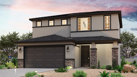 A house with a garage with Green-Meldrim House in the background.