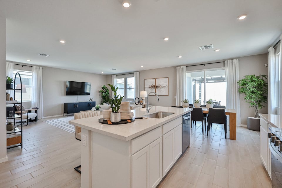 A kitchen with a large island.