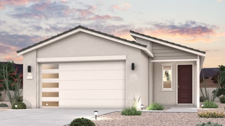 A twilight rendering of a new home in Buckeye, AZ at Manzanita at Teravalis by Century Communities.