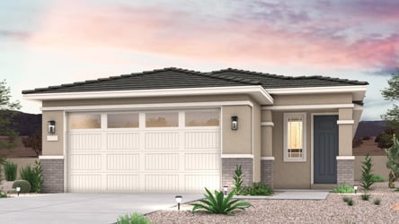 A twilight rendering of a new home in Buckeye, AZ at Manzanita at Teravalis by Century Communities.