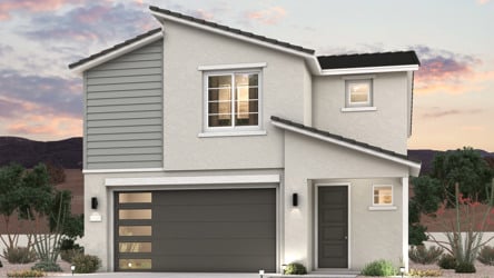 A twilight rendering of a 2-story new home in Buckeye, AZ at Manzanita at Teravalis by Century Communities.