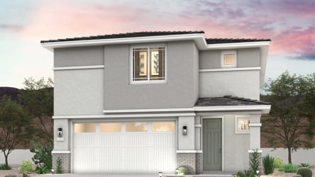 A twilight rendering of a 2-story new home in Buckeye, AZ at Manzanita at Teravalis by Century Communities.