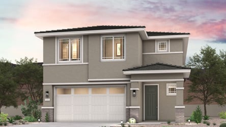 A twilight rendering of a 2-story new home in Buckeye, AZ at Manzanita at Teravalis by Century Communities.