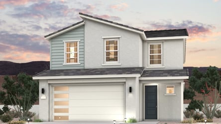 A twilight rendering of a 2-story new home in Buckeye, AZ at Manzanita at Teravalis by Century Communities.