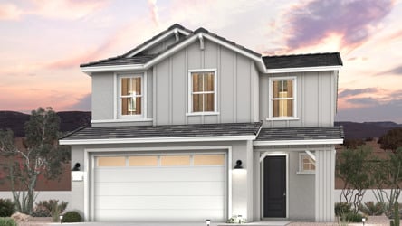 A twilight rendering of a 2-story new home in Buckeye, AZ at Manzanita at Teravalis by Century Communities.