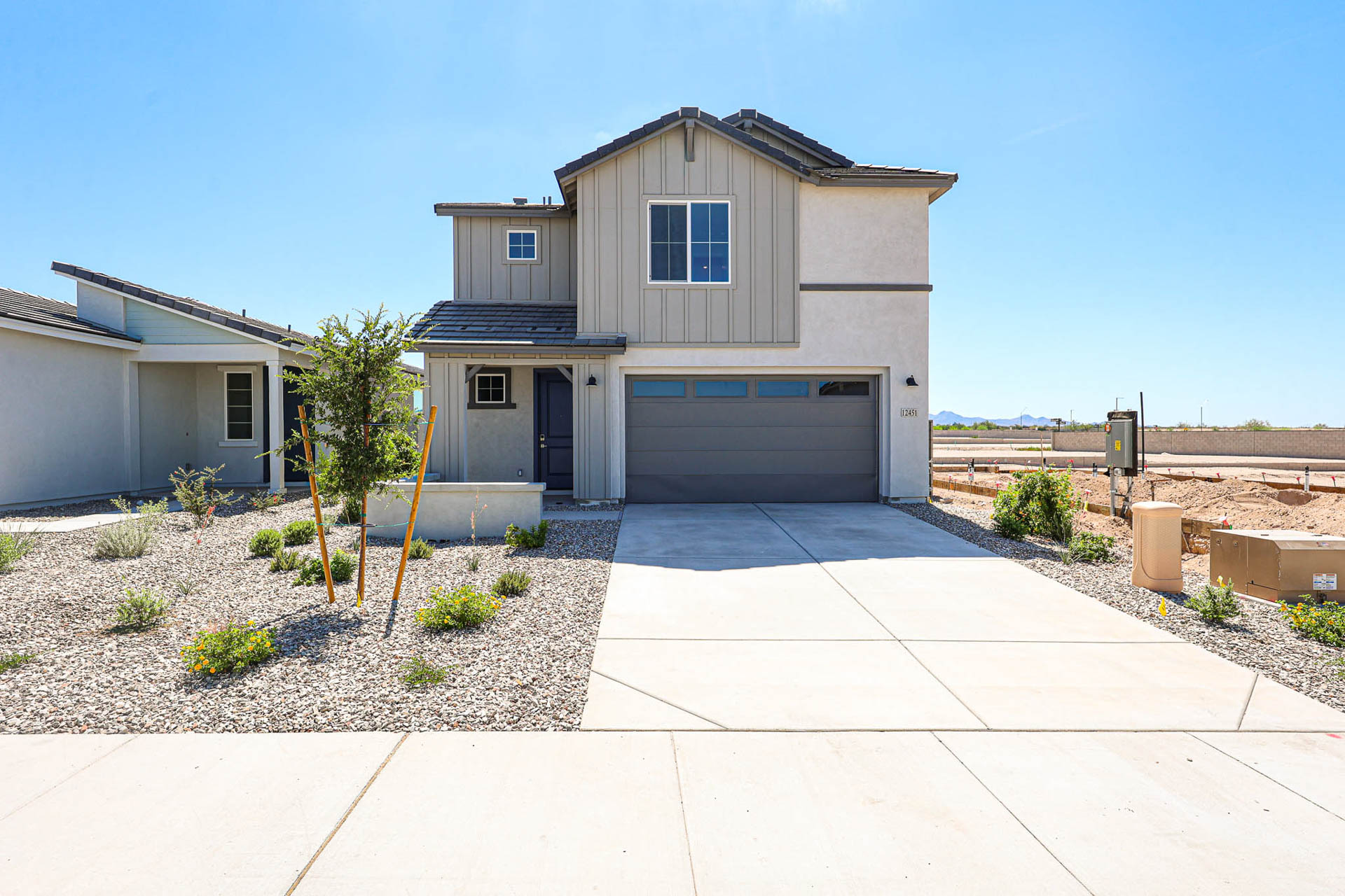 A house with a garage.