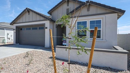 A house with a tree in the front yard.
