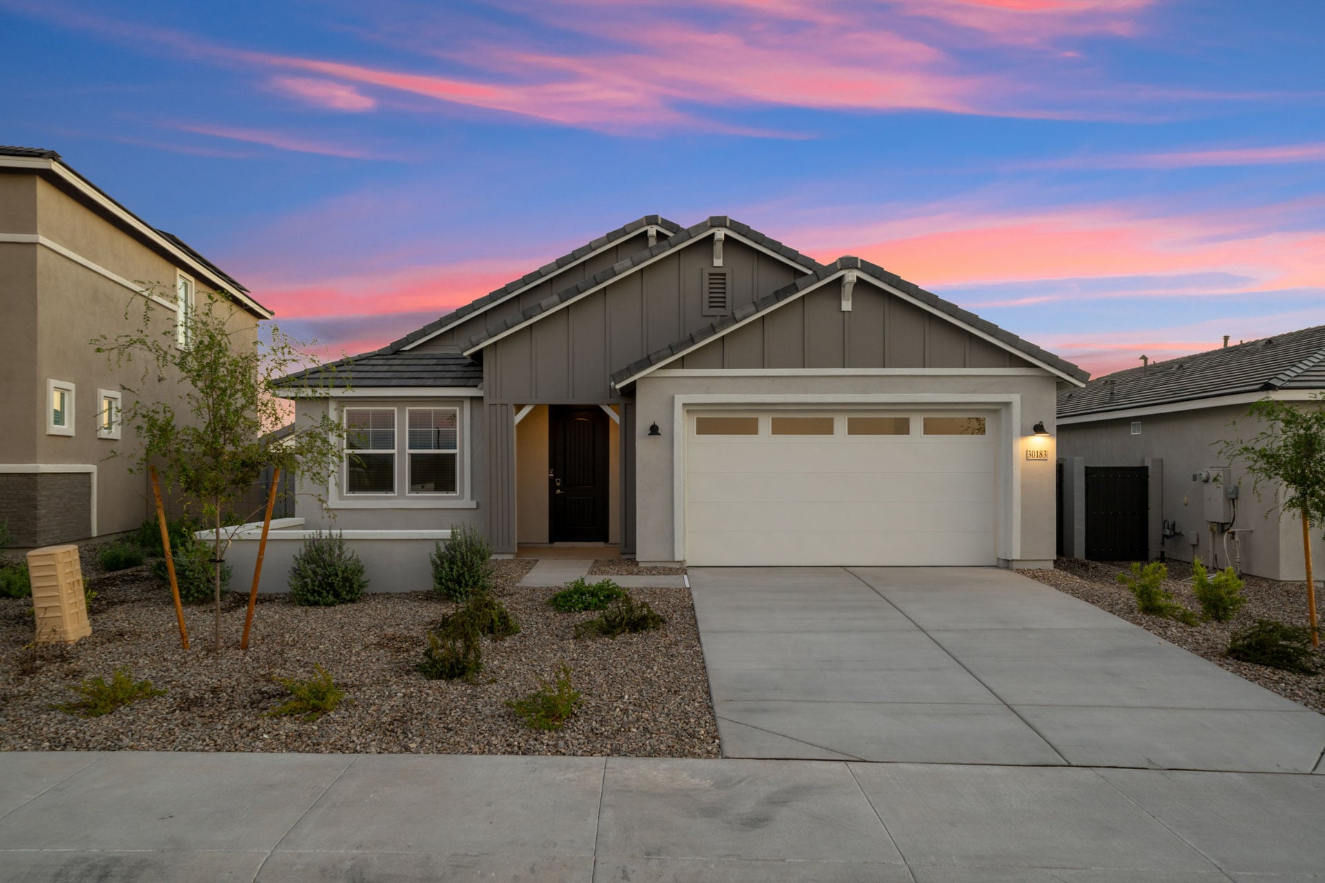 A house with a garage.