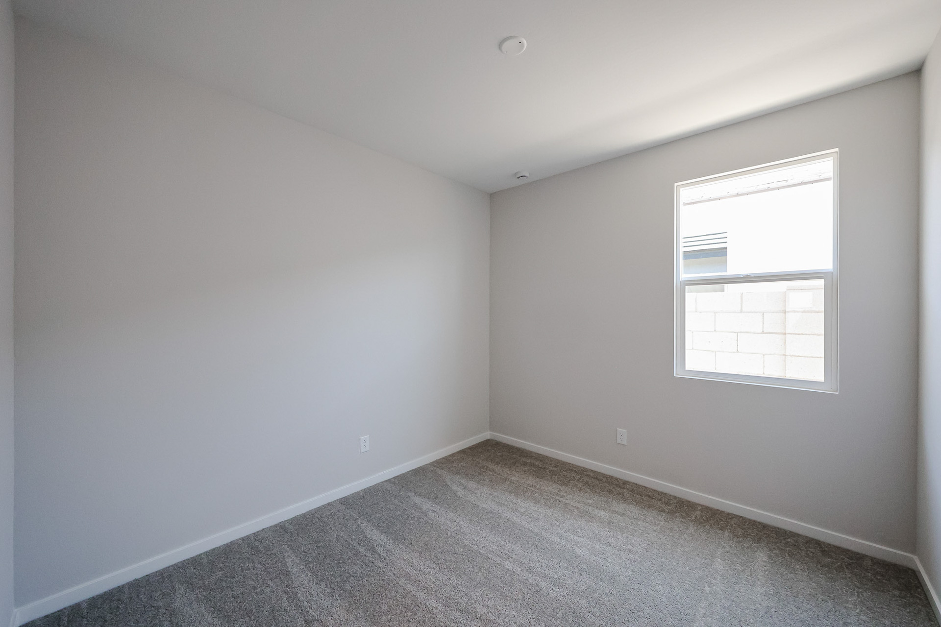 A room with a window and a carpet.