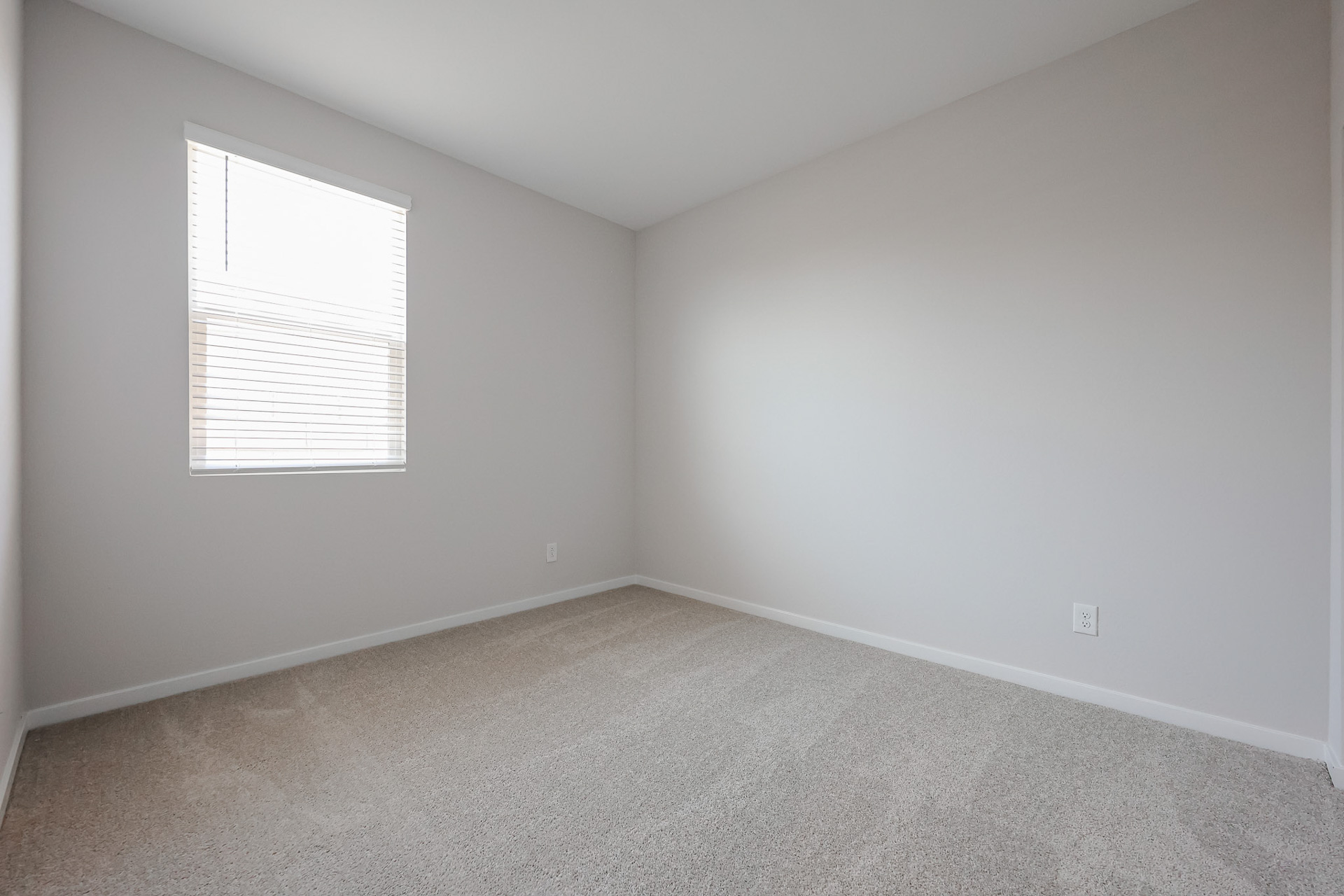 A room with a window and a carpet.