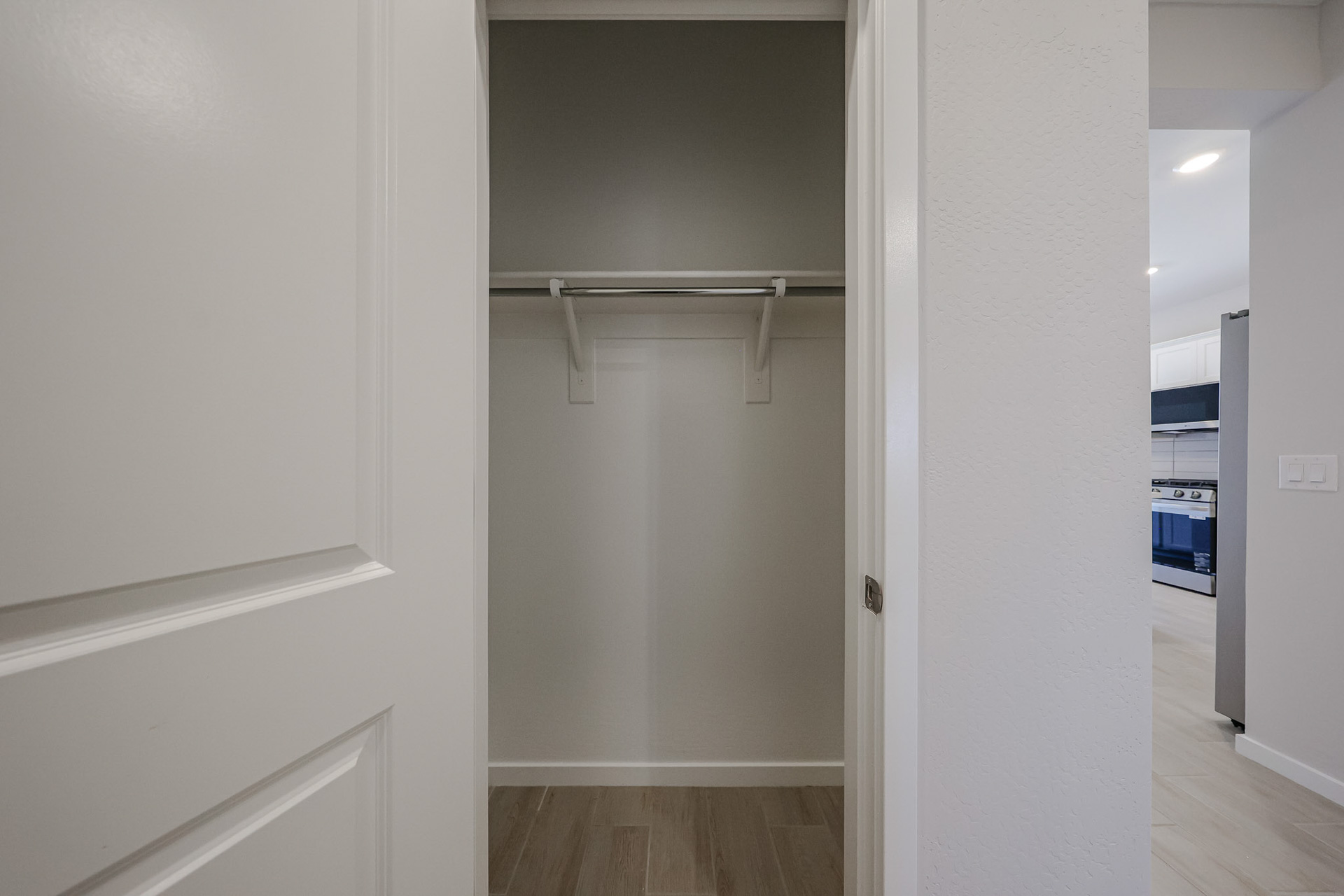 A white door in a room.