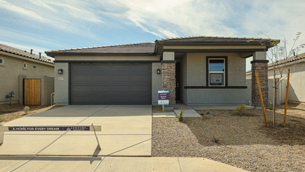 A building with a garage.